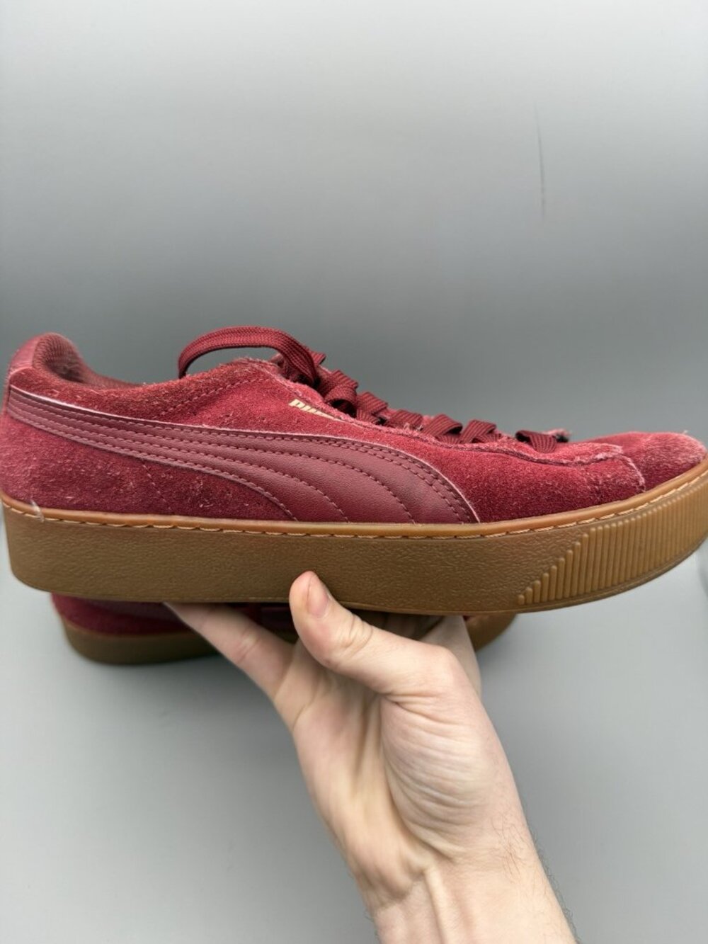 Puma US 9.5 Women's Platform Sneakers Suede Red Brown Lace Up Ladies - Picture 7 of 13